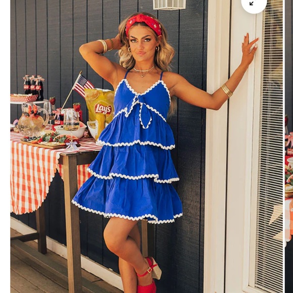 AMERICANA KISSES TIERED MINI DRESS IN ROYAL BLUE - Picture 1 of 3